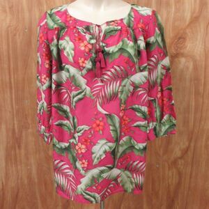 TOMMY BAHAMA Tropical Silk Blend Blouse Womens Sz S Dark Pink Floral Top Shirt